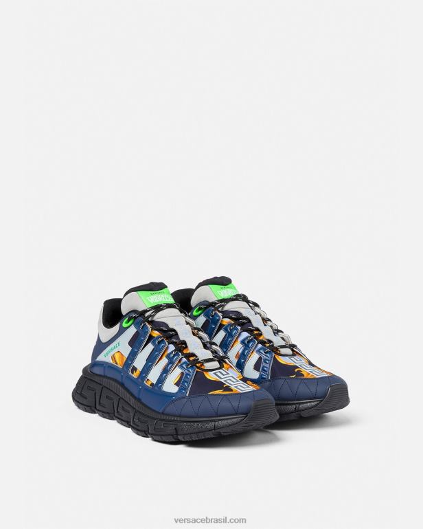 sapato P2TX1542 Versace tênis barocco 660 trigreca azul homens