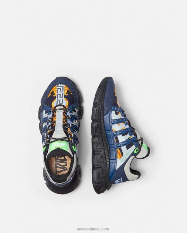 sapato P2TX1542 Versace tênis barocco 660 trigreca azul homens