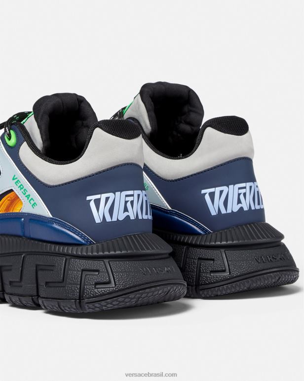 sapato P2TX1542 Versace tênis barocco 660 trigreca azul homens