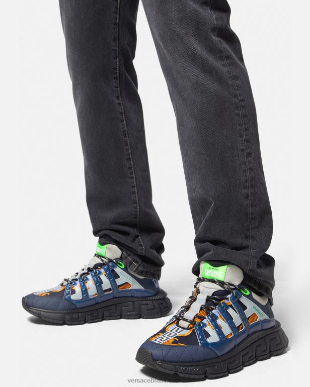 sapato P2TX1542 Versace tênis barocco 660 trigreca azul homens