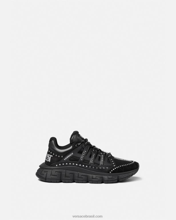 sapato P2TX1544 Versace tênis trigreca com tachas preto homens