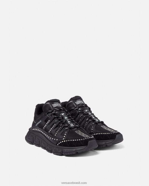 sapato P2TX1544 Versace tênis trigreca com tachas preto homens