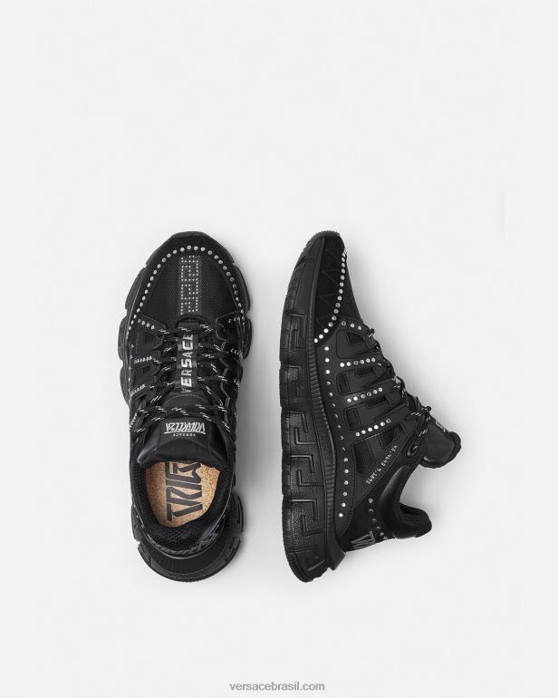 sapato P2TX1544 Versace tênis trigreca com tachas preto homens