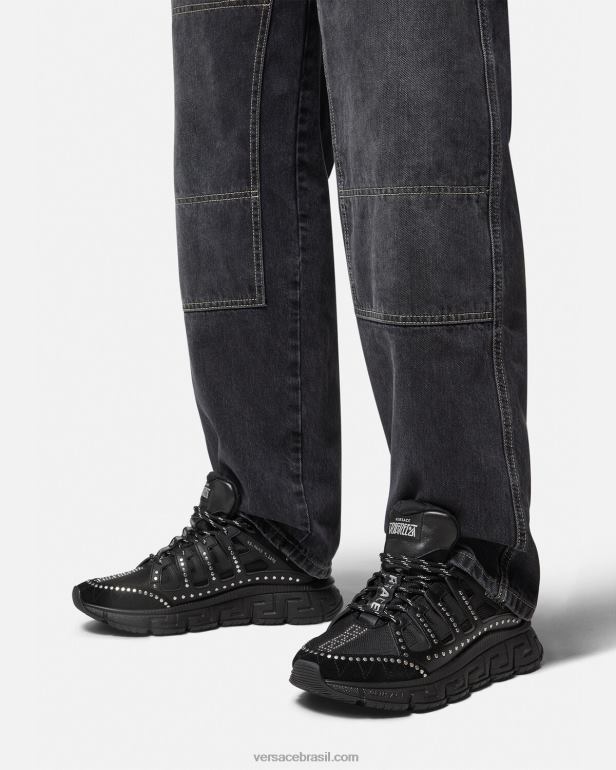 sapato P2TX1544 Versace tênis trigreca com tachas preto homens