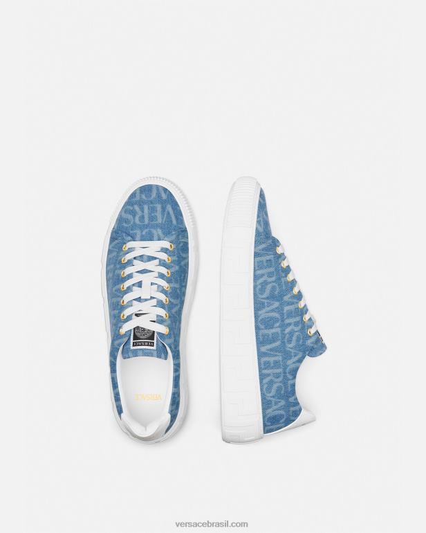 sapato P2TX1548 Versace tênis allover jeans greca azul claro homens