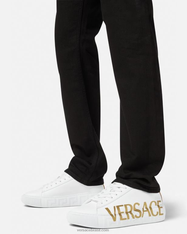 sapato P2TX1549 Versace tênis greca com logo ouro Branco homens