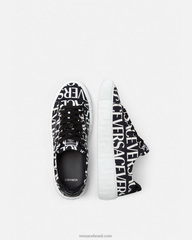 sapato P2TX1550 Versace allover tênis greca preto e estampado homens