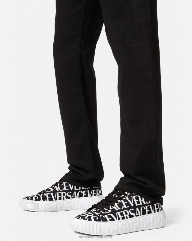 sapato P2TX1550 Versace allover tênis greca preto e estampado homens
