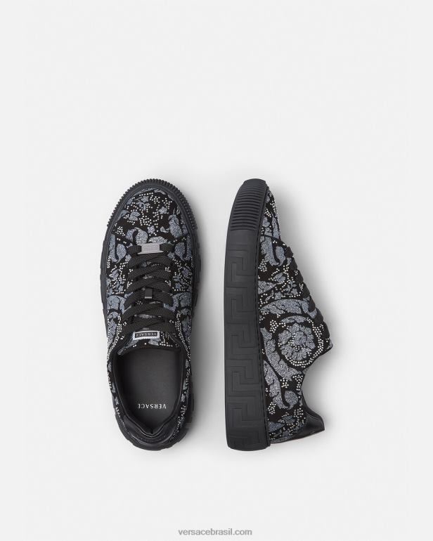 sapato P2TX1555 Versace tênis Greca com tachas preto homens