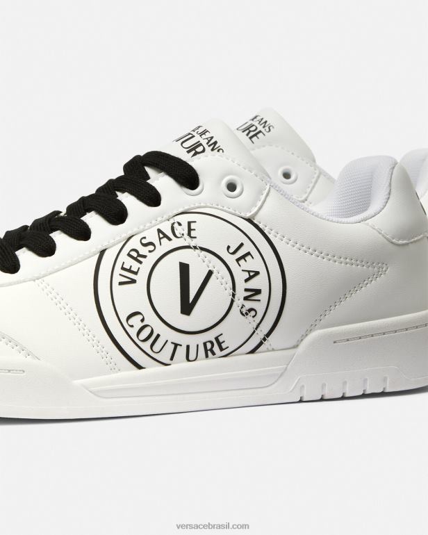 sapato P2TX2442 Versace tênis com emblema v do brooklyn Branco preto homens