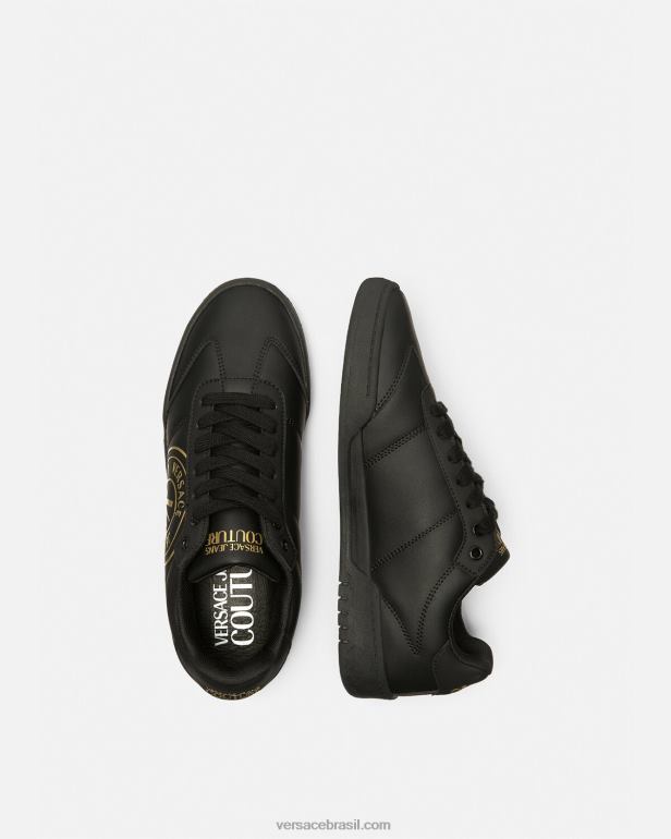 sapato P2TX2443 Versace tênis com emblema v do brooklyn ouro Preto homens