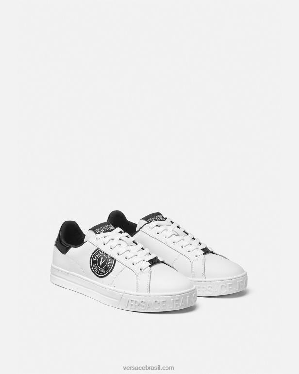 sapato P2TX2444 Versace Tênis Court 88 V-Emblem Logo Branco preto homens