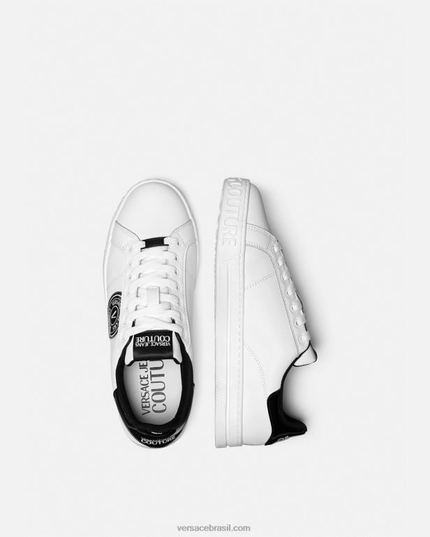 sapato P2TX2444 Versace Tênis Court 88 V-Emblem Logo Branco preto homens