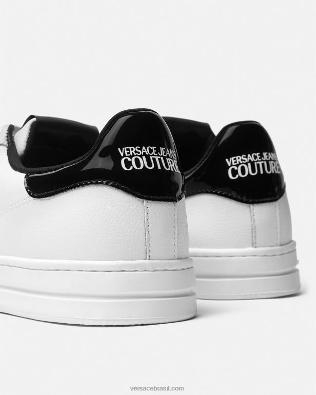 sapato P2TX2444 Versace Tênis Court 88 V-Emblem Logo Branco preto homens
