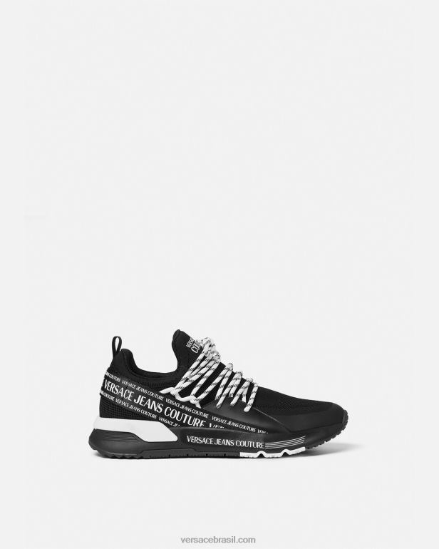 sapato P2TX2447 Versace tênis com logotipo dinâmico preto homens
