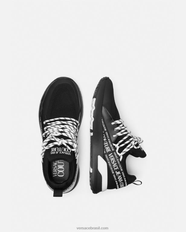 sapato P2TX2447 Versace tênis com logotipo dinâmico preto homens
