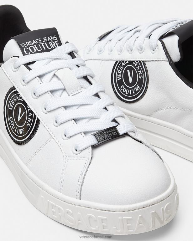 sapato P2TX2452 Versace tênis v-emblem Court 88 com logo Branco preto homens