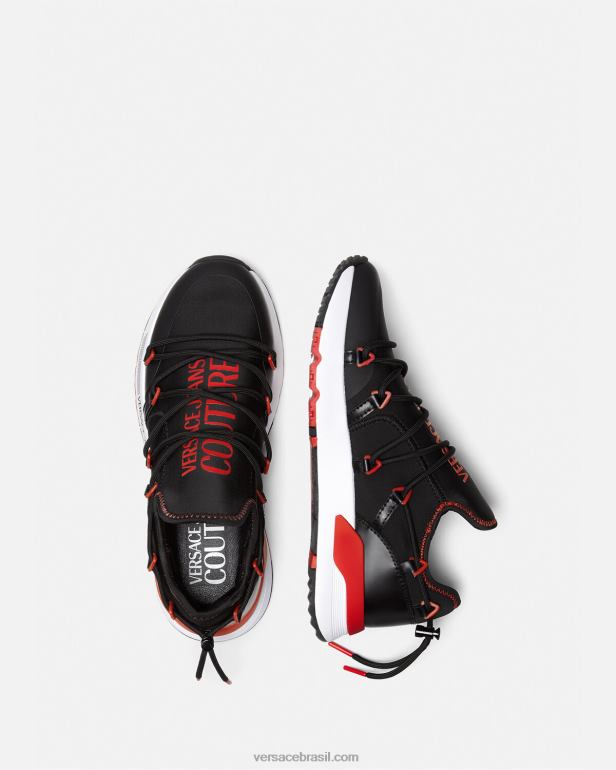 sapato P2TX2454 Versace tênis dinâmicos preto e vermelho homens