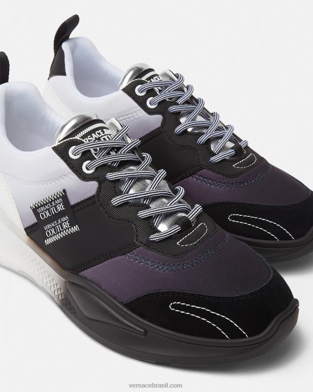 sapato P2TX2455 Versace tênis levião preto e estampado homens