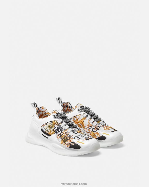 sapato P2TX2456 Versace levion tênis de alta costura com logotipo ouro e branco homens