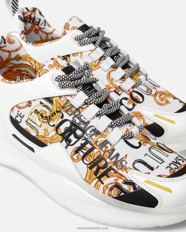 sapato P2TX2456 Versace levion tênis de alta costura com logotipo ouro e branco homens