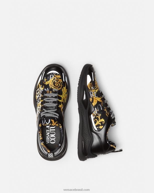 sapato P2TX2457 Versace levion tênis de alta costura com logotipo ouro Preto homens