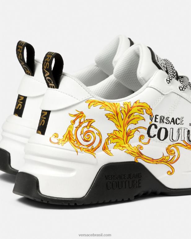 sapato P2TX2461 Versace tênis de alta costura com logotipo stargaze ouro e branco homens
