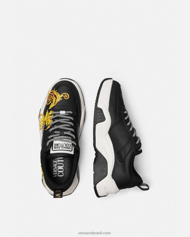 sapato P2TX2462 Versace tênis de alta costura com logotipo stargaze ouro Preto homens