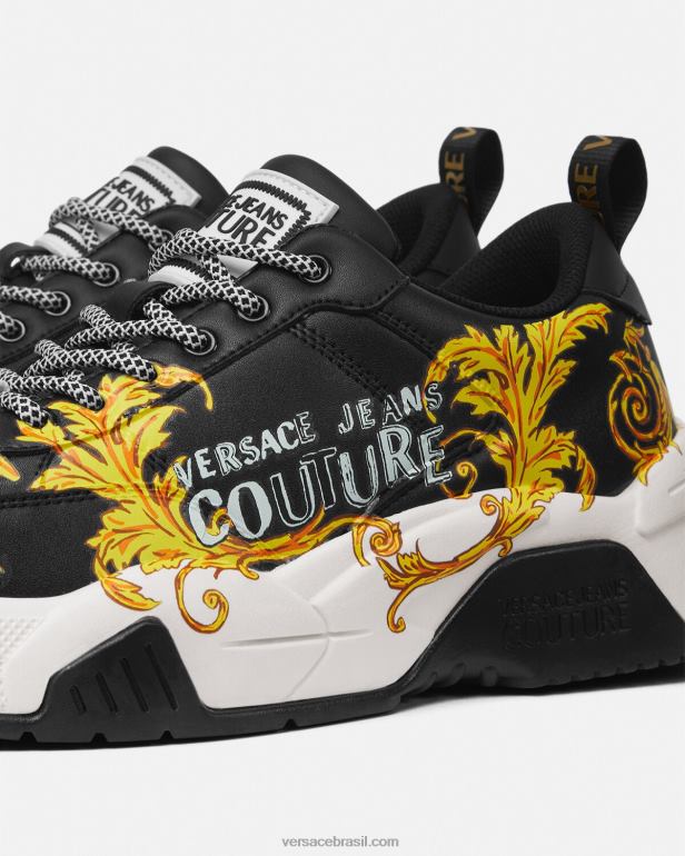 sapato P2TX2462 Versace tênis de alta costura com logotipo stargaze ouro Preto homens