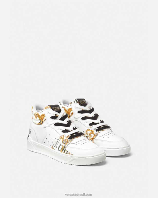 sapato P2TX2463 Versace tênis de alta costura com logotipo starlight ouro e branco homens