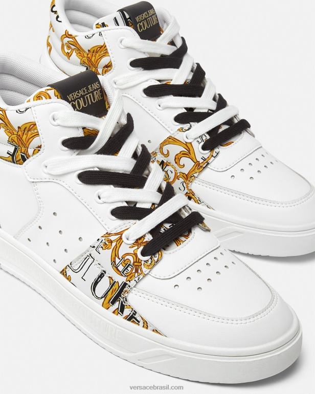sapato P2TX2463 Versace tênis de alta costura com logotipo starlight ouro e branco homens