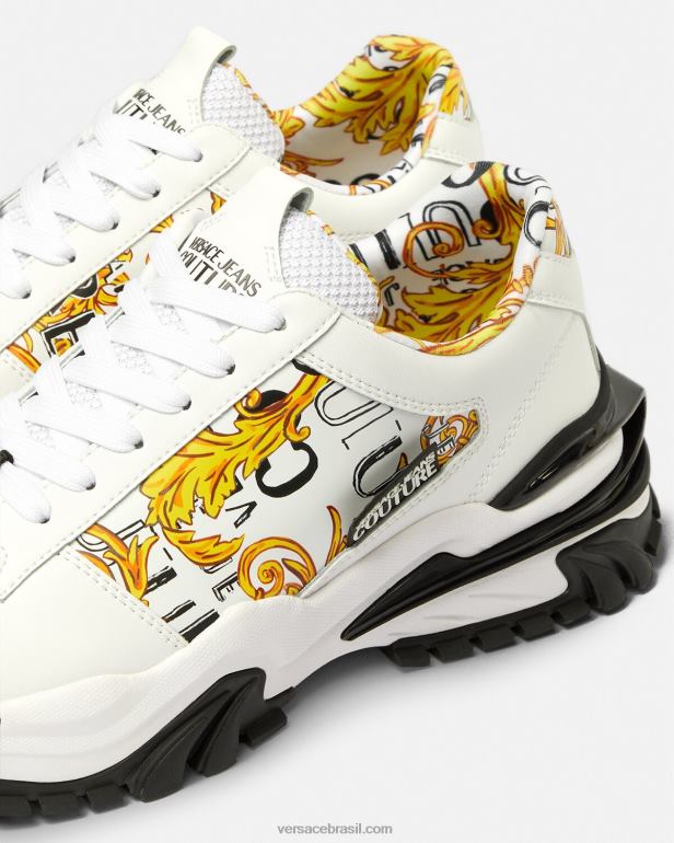 sapato P2TX2465 Versace tênis trail trek logo ouro e branco homens