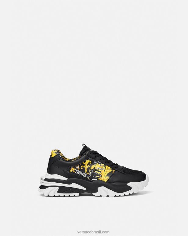 sapato P2TX2466 Versace tênis trail trek logo ouro Preto homens