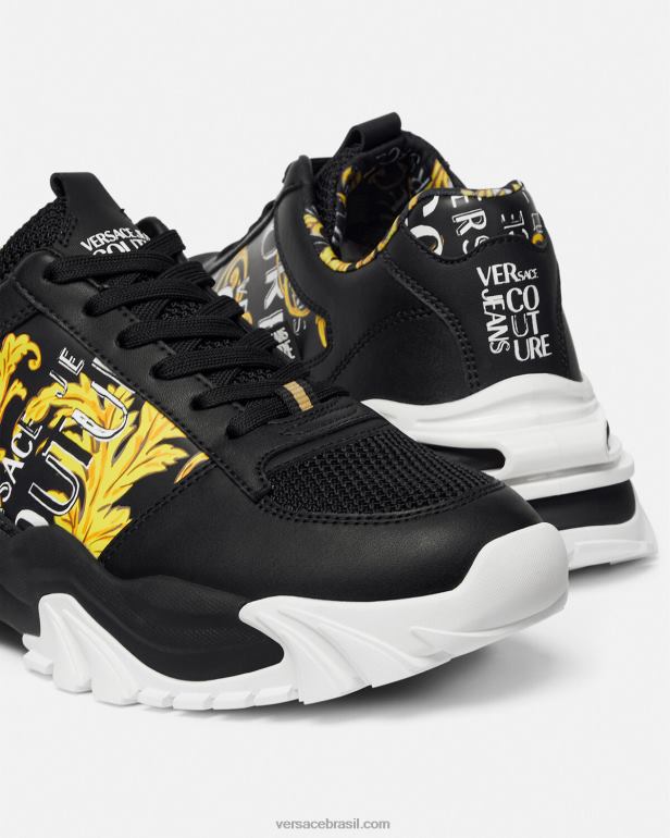sapato P2TX2466 Versace tênis trail trek logo ouro Preto homens