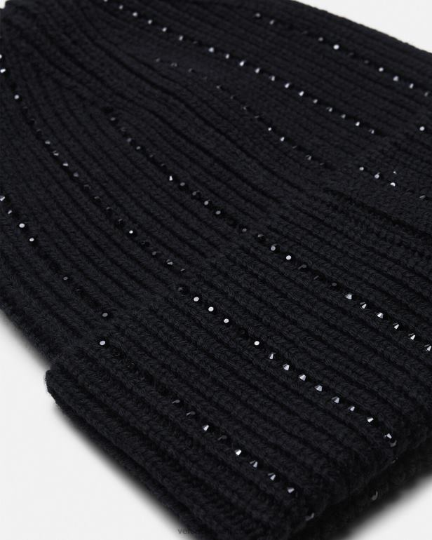 acessórios P2TX874 Versace gorro com nervuras de cristal greca preto mulheres
