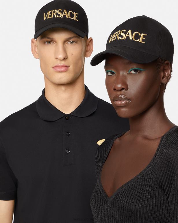 acessórios P2TX878 Versace boné com logotipo bordado preto mulheres