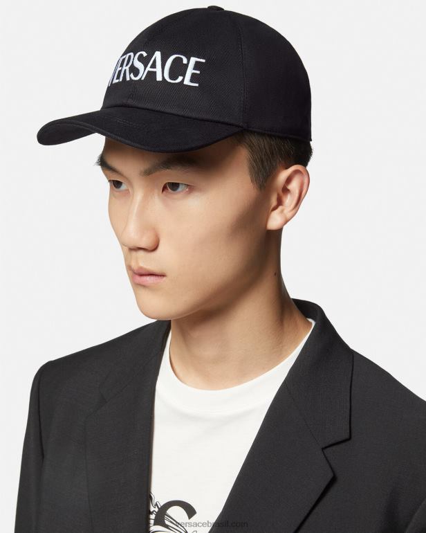 acessórios P2TX879 Versace boné com logotipo bordado preto mulheres