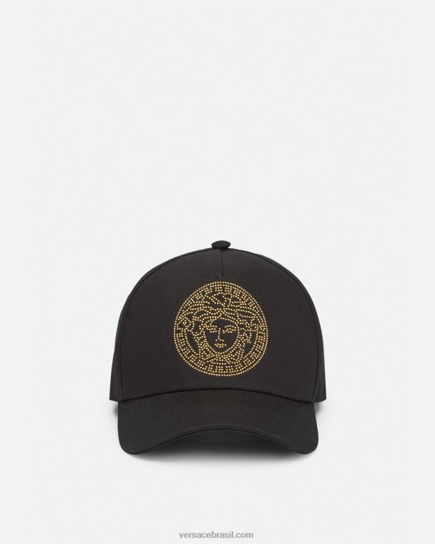 acessórios P2TX881 Versace boné de beisebol medusa com tachas preto mulheres