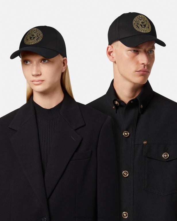 acessórios P2TX881 Versace boné de beisebol medusa com tachas preto mulheres