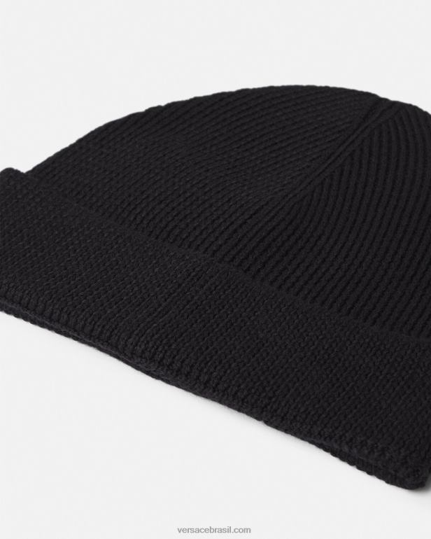 acessórios P2TX907 Versace gorro de malha com logo medusa preto mulheres