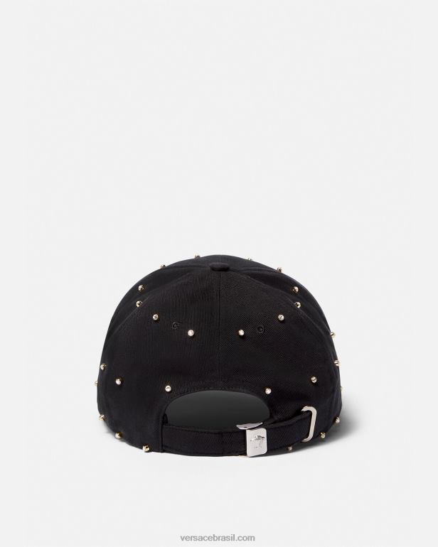 acessórios P2TX908 Versace boné de beisebol com grade de cristal barroco preto mulheres