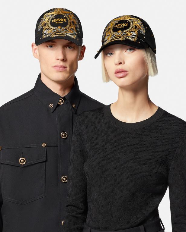 acessórios P2TX908 Versace boné de beisebol com grade de cristal barroco preto mulheres