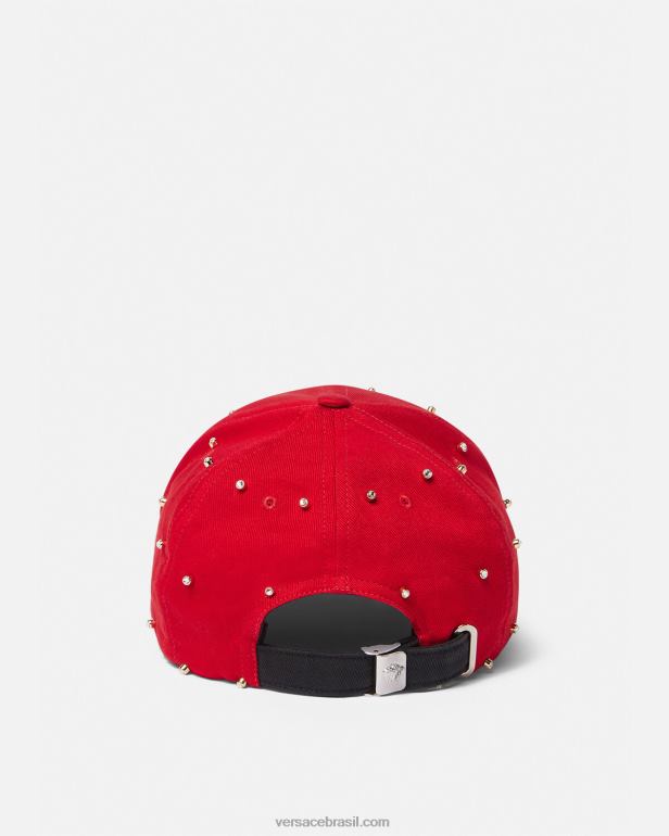 acessórios P2TX909 Versace boné de beisebol com grade de cristal barroco vermelho mulheres