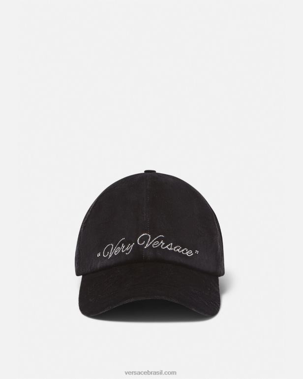 acessórios P2TX911 Versace boné de beisebol de veludo preto mulheres