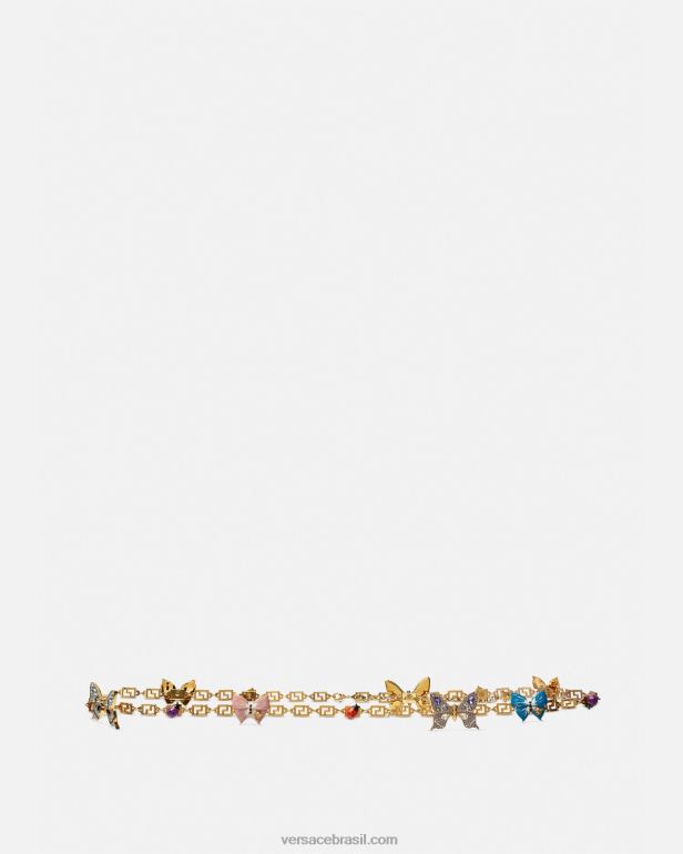acessórios P2TX513 Versace cinto de corrente greca com borboletas de cristal ouro mulheres