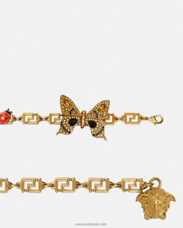 acessórios P2TX513 Versace cinto de corrente greca com borboletas de cristal ouro mulheres