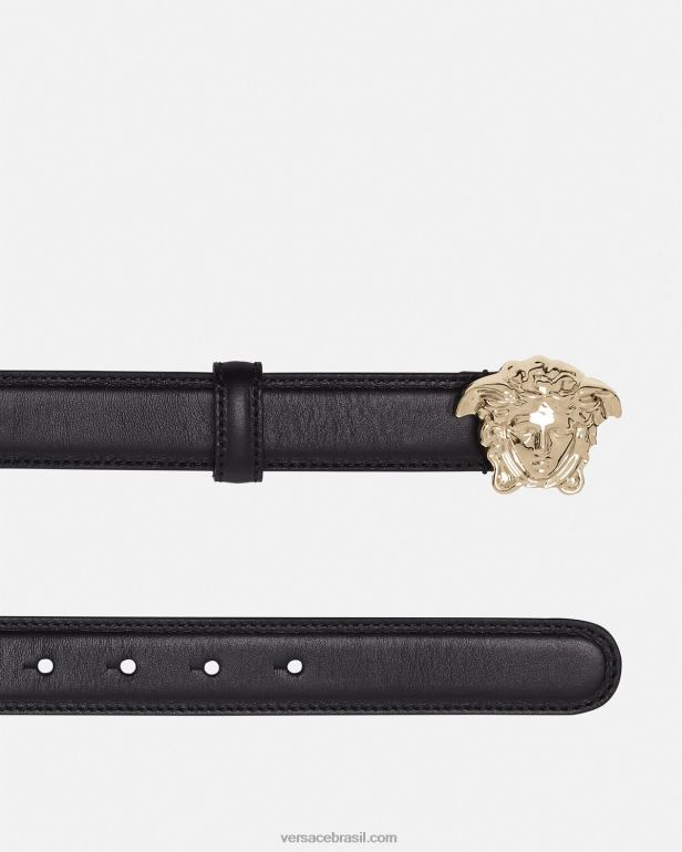 acessórios P2TX525 Versace cinto de couro la medusa preto mulheres