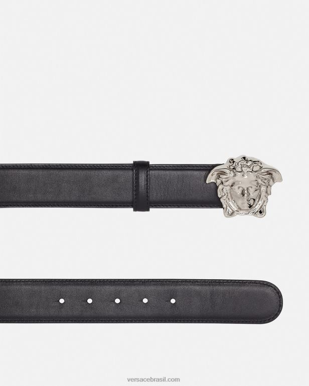 acessórios P2TX526 Versace cinto de couro la medusa preto mulheres