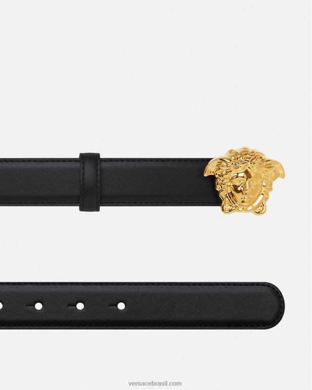 acessórios P2TX528 Versace cinto de couro la medusa preto mulheres