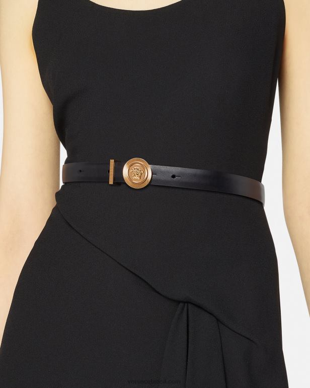 acessórios P2TX533 Versace cinto de couro fino medusa biggie preto mulheres